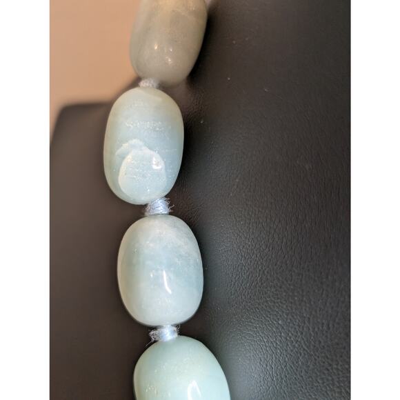 GSJ Sterling Silver Natural Blue Aqua Stone Bead Necklace & Dangle Earring Set - Picture 2 of 9